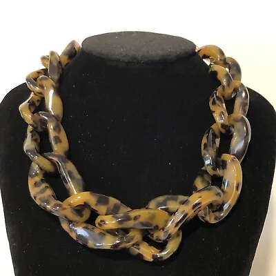 J Crew Tortoise Shell Necklace Gold Tone Chain Link Statement Costume Jewelry • $27