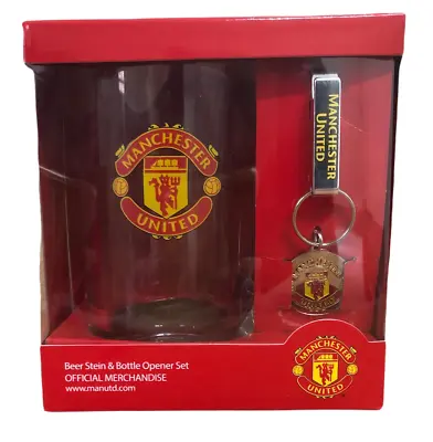 85785 Manchester United Epl Glass Beer Stein & Bottle Opener Keyring With Logo • £6.20