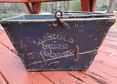 Vintage Arnold Grain Company Wooden Grain Bucket Wrought Iron Antique Primitive • $174.99