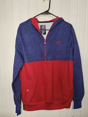 Vintage Enyce Half Zip Up Hoodie Red And Blue Elephant Print Mens Large • $34.99