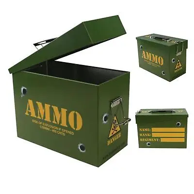 £10.95 • Buy Kids Army Ammo Tin Metal Storage Box Hinged Flip Lids Boys Soldier Toy Lunchbox