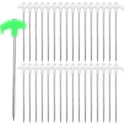 24 Pcs Tent Stakes Threaded Metal Tent Stakes 10 Inch Glow In The Dark Ground... • $37.96