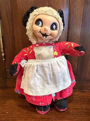 Rare GUND Rubber Face Stuffed Panda Bear Girl C1950 13” Red Dress Apron W/Tag • $129.99