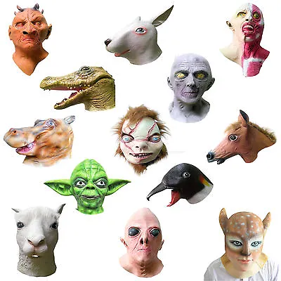 Overhead Latex Mask Halloween Fancy Party Animal Rubber Masks Over 40 DESIGNS ! • £10.99