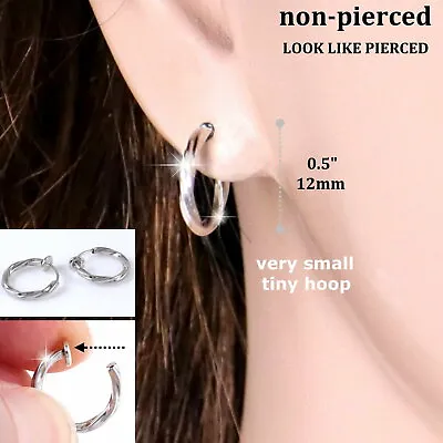 #E121D SPRING CLOSURE CLIP ON Very Small 0.5  12mm TWIST HOOP EARRINGS Women Men • $6.99