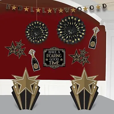 20's New Year Hollywood Room Party Decoration 10 PC Kit Banner Table Centerpiece • £10.91