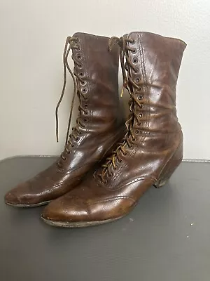 $26.99 • Buy Victorian Reproduction Brown Leather Lace Up Shoes Boots Size 5.5
