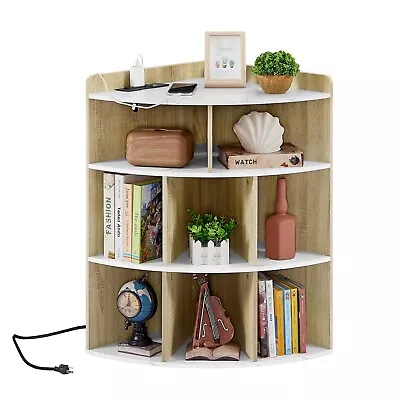 Corner Bookshelf With Power Outlet Storage Office Display Bookcase Printer Stand • $87.35