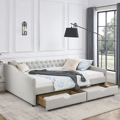 Queen Size Daybed With 2 Drawers Upholstered Bed Frame Sofa Bed With Storage • $480