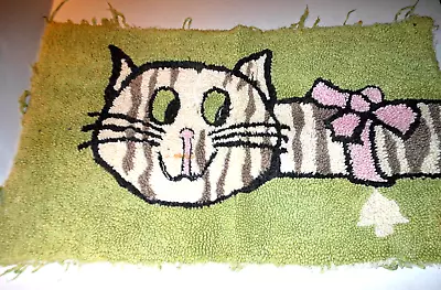 $28 • Buy Vintage CAT LATCH HOOK RUG ~ 1960's ~70's