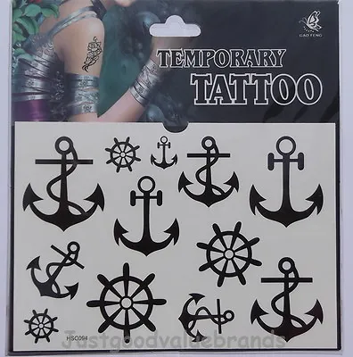 Set Of 12 Sailor's Anchors Rudders Land Ahoy! Ocean Sailing Temporary Tattoo • £2.90