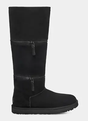 Ugg Classic Ultra Tall Black Suede Zipper Shearling Women's Boots 7 Us 38 Eu New • $239.99