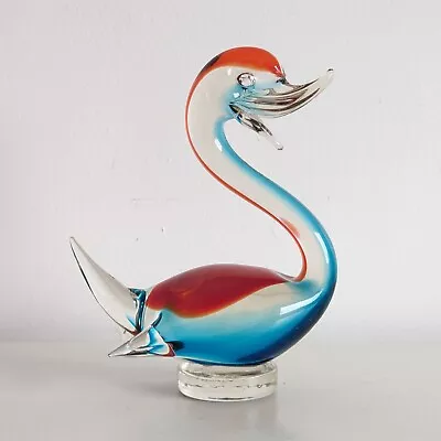 Murano Glass Duck Figurine In Blue & Red Vintage Handmade Venetian Glass • £15