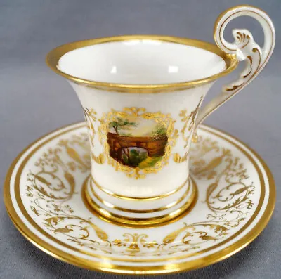 Francois Limoges Hand Painted Bridge Trees Gold Chocolate Cup & Saucer 1919-1934 • £120.64