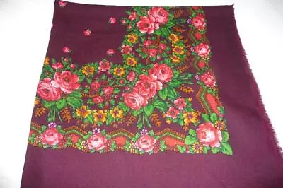 MARSHALL FIELDS Wool Challis Scarf ~ RETRO Maroon Pink Gold Green Flower Fringed • $9.98