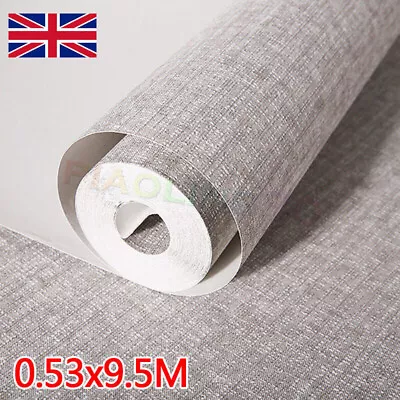 10M Linen Texture Effect Wallpaper Light Grey Plain Woven Textured Wall Paper UK • £6.99