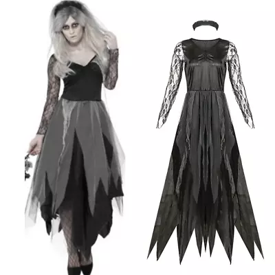 Women Corpse Bride Cosplay Fancy Dress Halloween Wedding Zombie Adult Costume  • £20.82