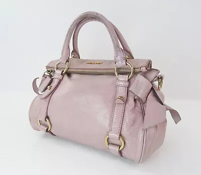 Auth MIU MIU Pink Lether Vitello Lux Bow Mini Hand Bag Purse #56119B • $251.10