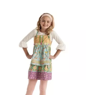 Matilda Jane Girls Sz 8 Funnel Cake Knot Dress Floral Apron Wonderful Parade • $21