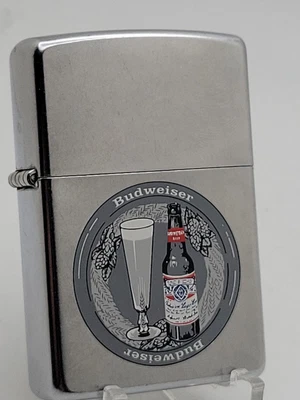 $39.99 • Buy Zippo Lighter BUDWEISER Glass & Bottle W/ Hops On Street Chrome Rare 2002 D520