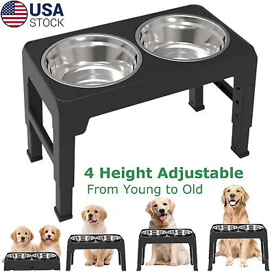 Elevated Dog Bowl Pet Feeder Stainless Steel Raised Food Water Stand W/ 2 Bowls • $22.99