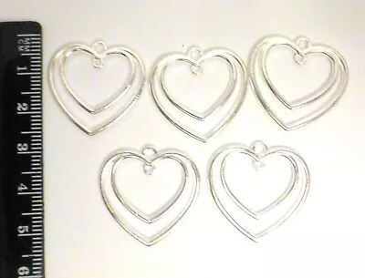 Silver Plated Double Heart Charms For Jewellery Making Crafting • £3.50