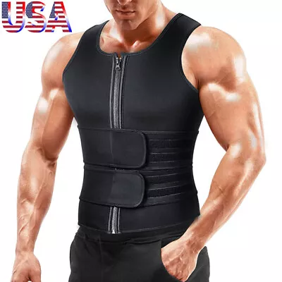 Men Sauna Suit Sweat Vest Waist Trainer Neoprener Shirt Body Shaper Weight Loss • $14.79