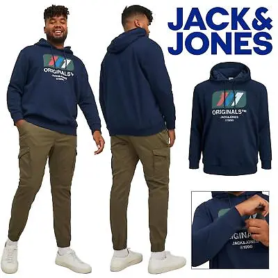 Jack & Jones Men's Big And Tall Winter Hoodies Plus Size Navy Sweatshirt For Men • £22.99