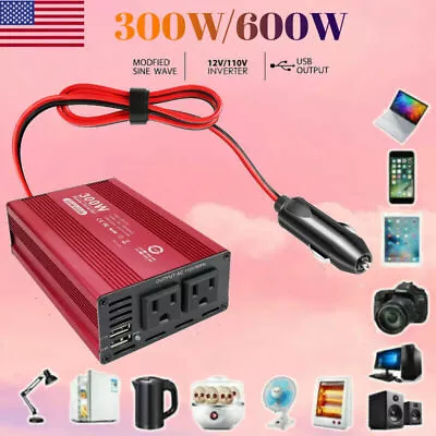 600W Car Power Inverter DC 12V To AC 110V 120V Adaptor Converter 2 USB Charger • $19.95