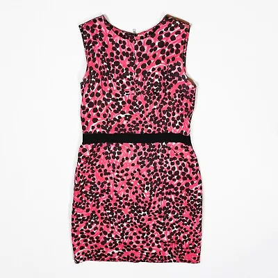 Milly Pink Black Cheetah Leopard Animal Print Pattern Cotton Mini Shift Dress 12 • $67.50