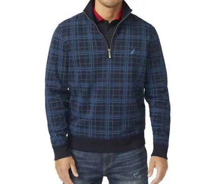 Nautica Men's Quarter Zip Fleece Pullover Plaid Sweatshirt $79 • $35.99