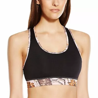 Black W/Mossy Oak Pink Break-up Trim Sports Bra-L • $22.72