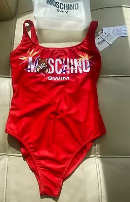 Moschino Swimsuit One Piece Logo Red Bear Palms SZ 36 US M New Authentic RP $325 • $125