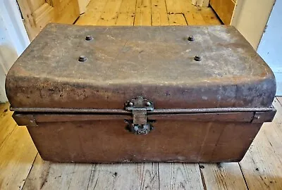 Vintage Metal Steamer Trunk / Tin Chest / Blanket Box / Coffee Table / Storage • £39.95