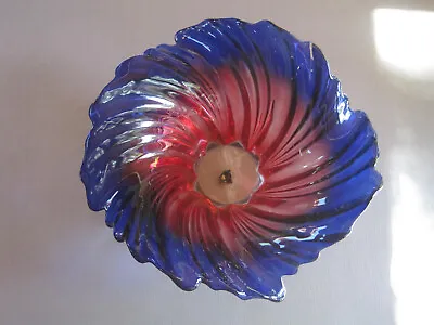 Vtg Mikasa Pink/Blue Swirl Wave CRYSTAL Large 14  CENTERPIECE Bowl • $42