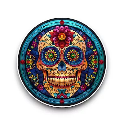 Mexican Sugar Skull V2 Stained Glass Window Effect Vinyl Sticker Decal 100x100mm • £2.59