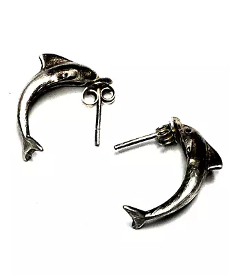 Vintage Dolphin Solid Sterling Silver 925 Stud Earrings 0.75  • $0.99