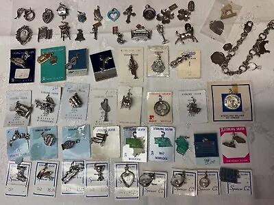 Lot Of 55 Antique Vintage Sterling Silver Charms And Sterling Bracelet - Jewelry • $145