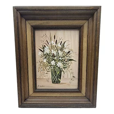 Vintage H. Eckel White Flowers And Cattails 12  With Frame Oil Painting • $34