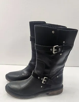 Ugg Australia Black Leather Zip Mid-Calf Biker Boots Sz 6.5 Style 1001888 • $39