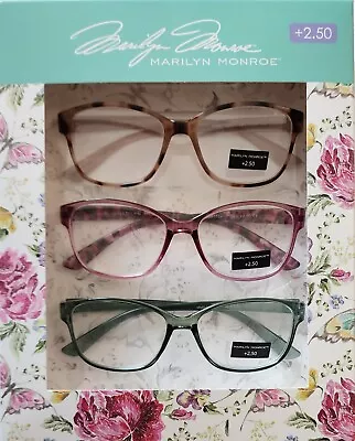 Marilyn Monroe Designer  Reading Glasses+2.50 Brown Pink& Green 3 Pair Pack • $28