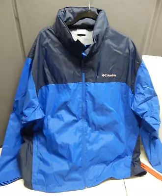 Columbia Windbreaker Jacket Men's 3XL Big Blue Hooded Full Zip Packable • $29.99