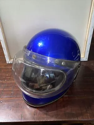 Vintage Grant  Motorcycle Helmet Blue Full Face Bubble Visor Small • $49.99