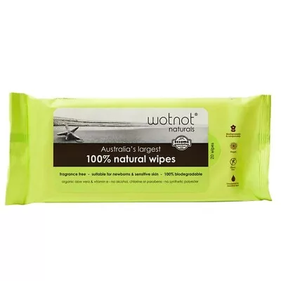 Wotnot Natural Wipes 20 Pack Fragrance Free Newborn Sensitive Skin Biodegradable • $11.92