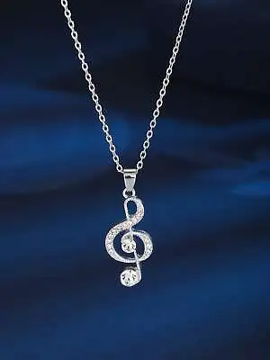 Rhinestone Musical Note Charm Necklace Jewelry For Women Gift For Her Necklace • $6.32