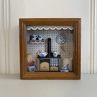 Reutter Original Germany Diorama Shadow Box Blue Cottage Kitchen Miniatures Set • $49.99