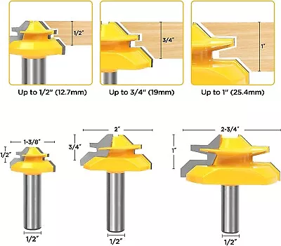 45 Degree 3 Bit Lock Miter Router Bit Set - 1/2  Shank • $70.95