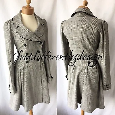 £125 • Buy TOPSHOP Vintage Check Riding Bustle Victorian 40’s Trench Dress Coat 12 40