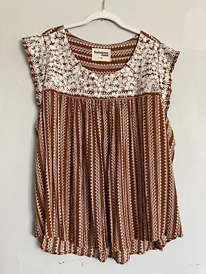 Savanna Jane Short Sleeve Embroidered Blouse Rust Brown 1X Women’s 100% Rayon • $27.20