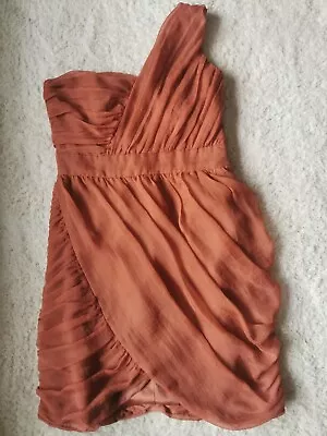 H&M Cinnamon Burnt Orange Grecian Draped One Shoulder Ruched Dress. UK 14 • £17.99